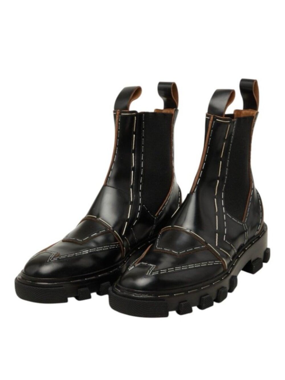 Balenciaga Stitch Side Gore Chelseaboots Black Leather Rubber Boot
